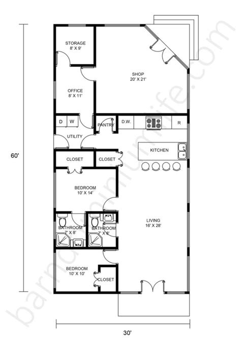 30 x 60 metal building house plans|30x60 barndominium floor plan.